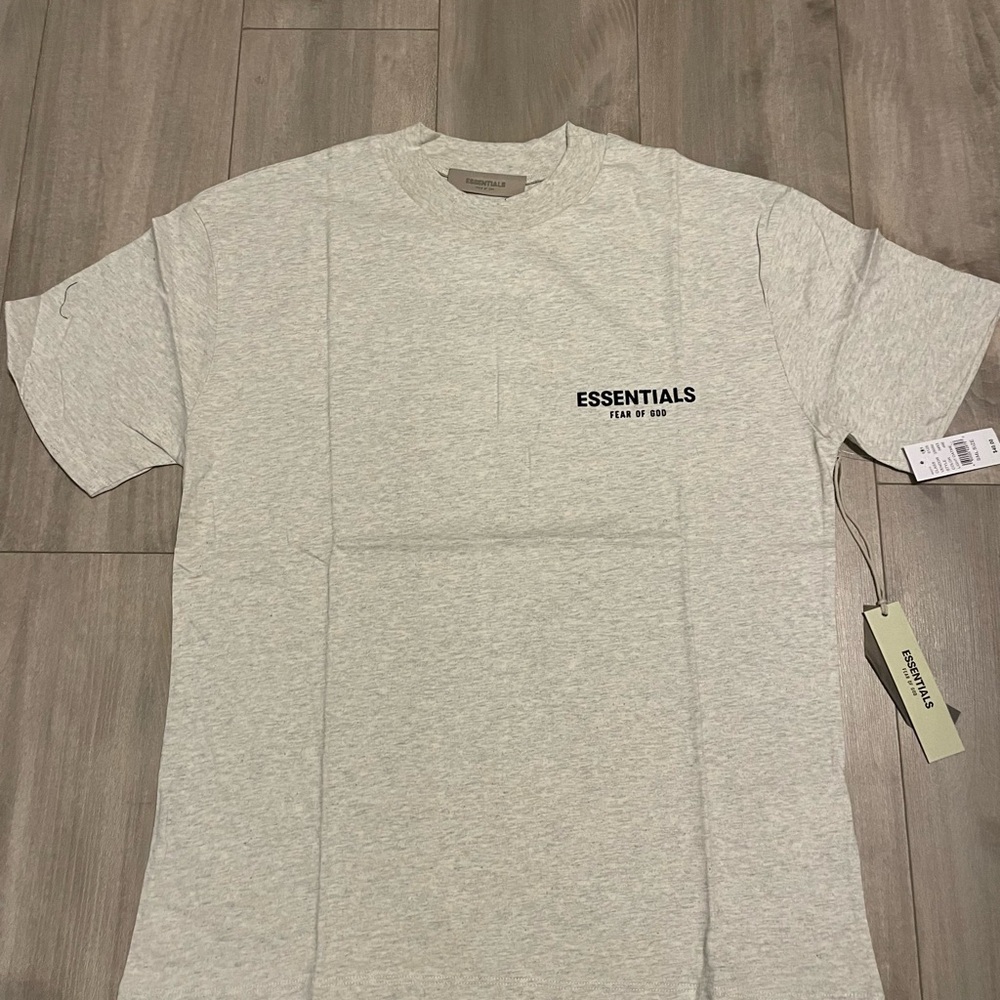 Medium Light Oatmeal Essentials Fear of God Men's Logo T-Shirt